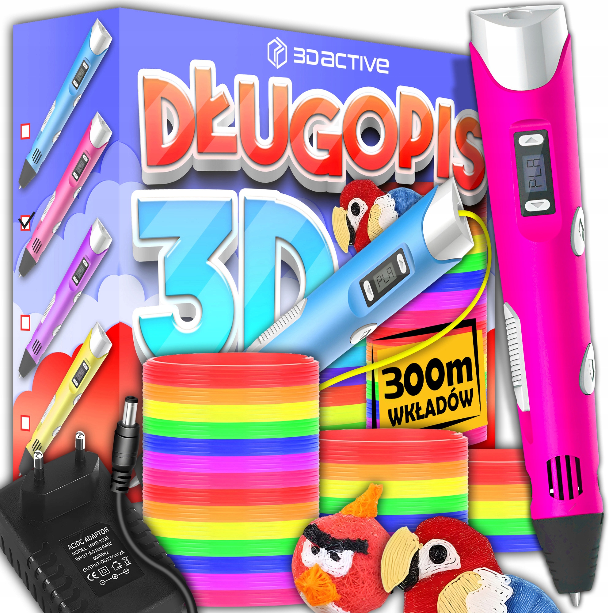 DŁUGOPIS 3D PEN DLA DZIECI DRUKARKA GIGA ZESTAW + WKŁADY 300M 60 X 5m