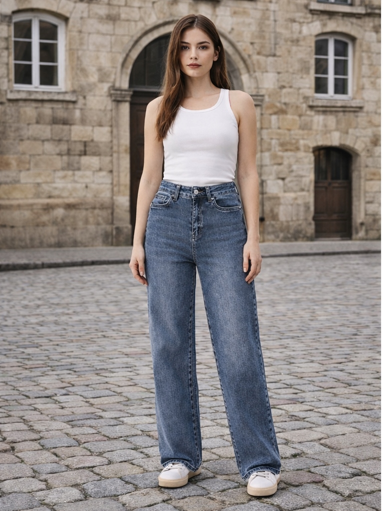damskie spodnie jeans Version Wide Leg szwedy wysoki stan rozmiar 28