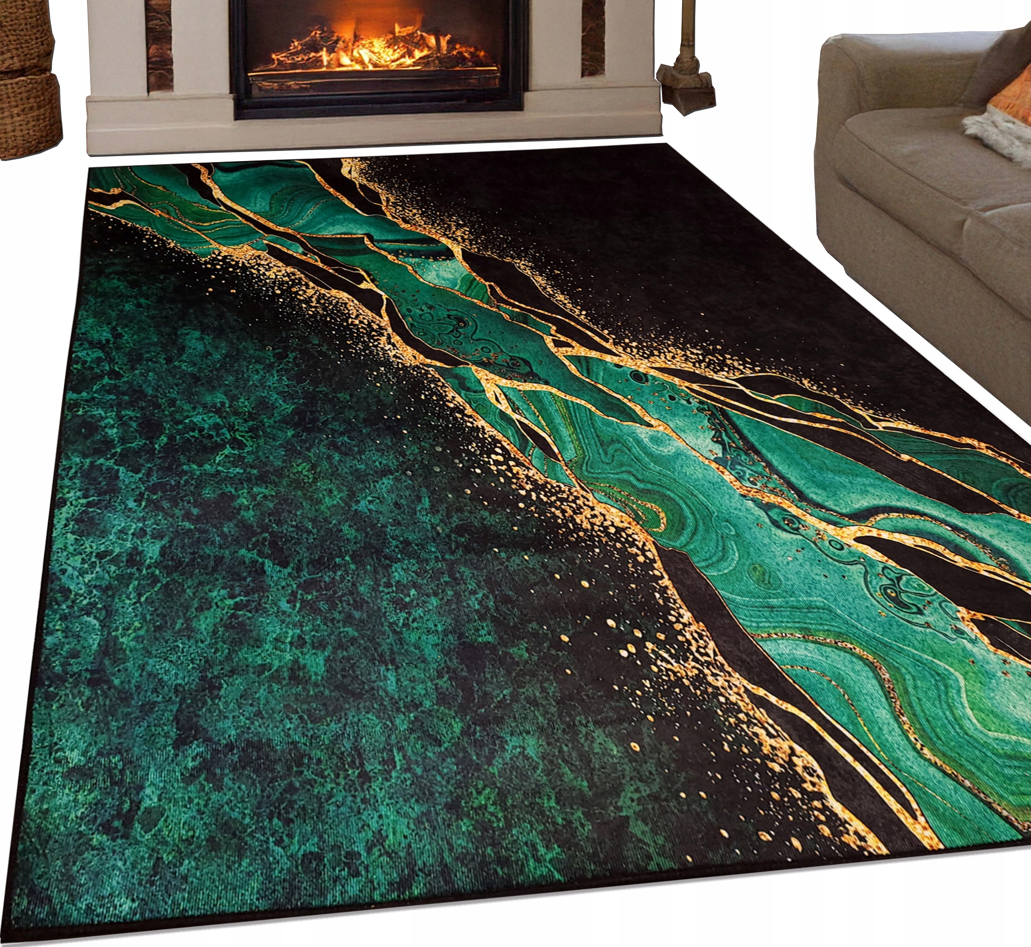 Dywan Fancy 200x300 Nowoczesny Marmur Zielony Butelkowy Ciemny Glamour