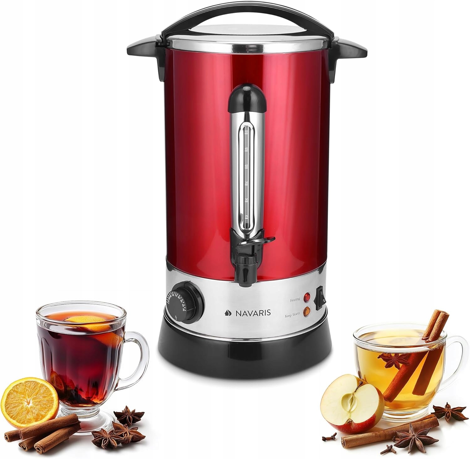 Kávovar, ohřívač vína, čajovar, Navaris, 6,8 l, 950 W, červený