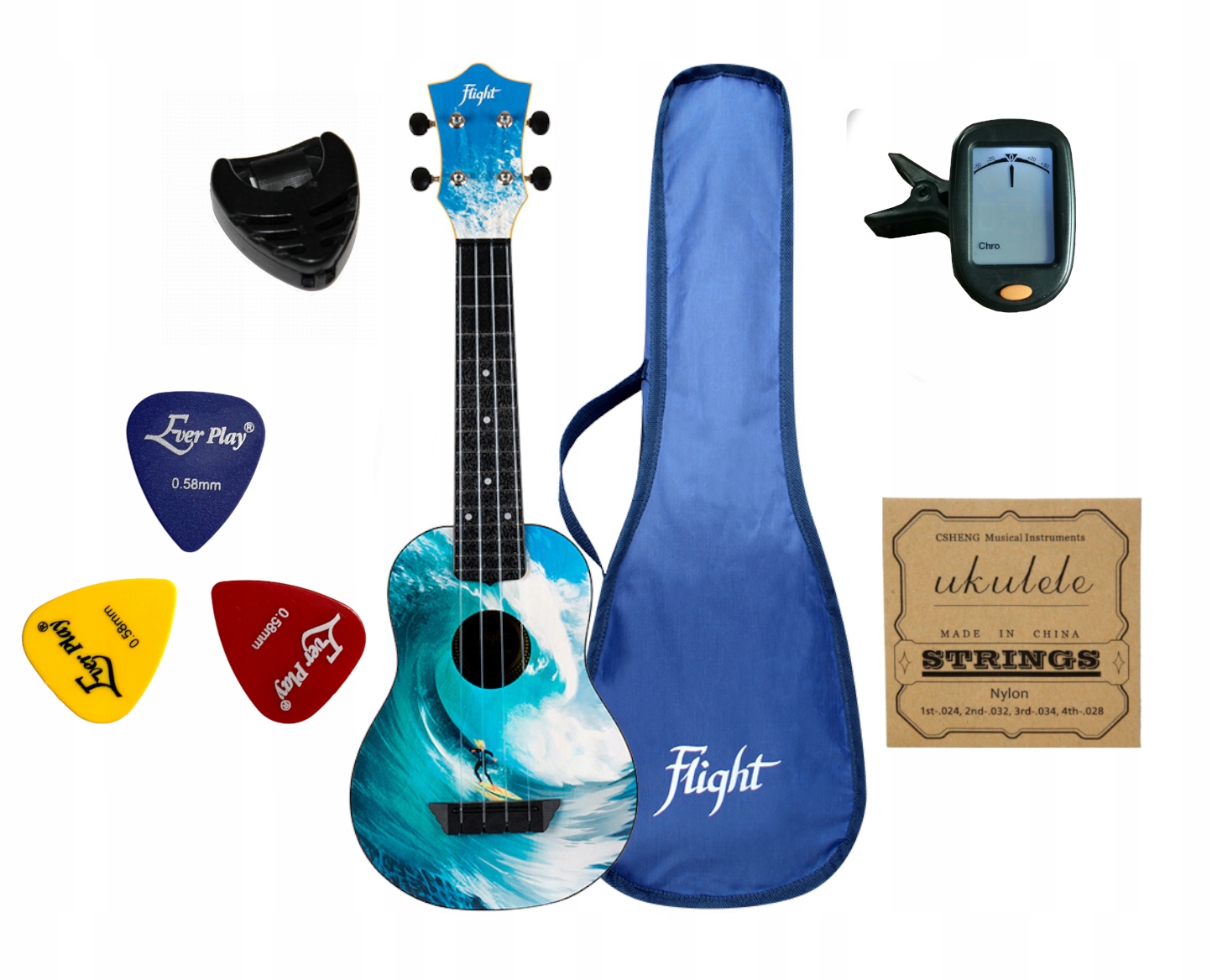 Sopránové ukulele Surfer Flight Plast Příslušenství