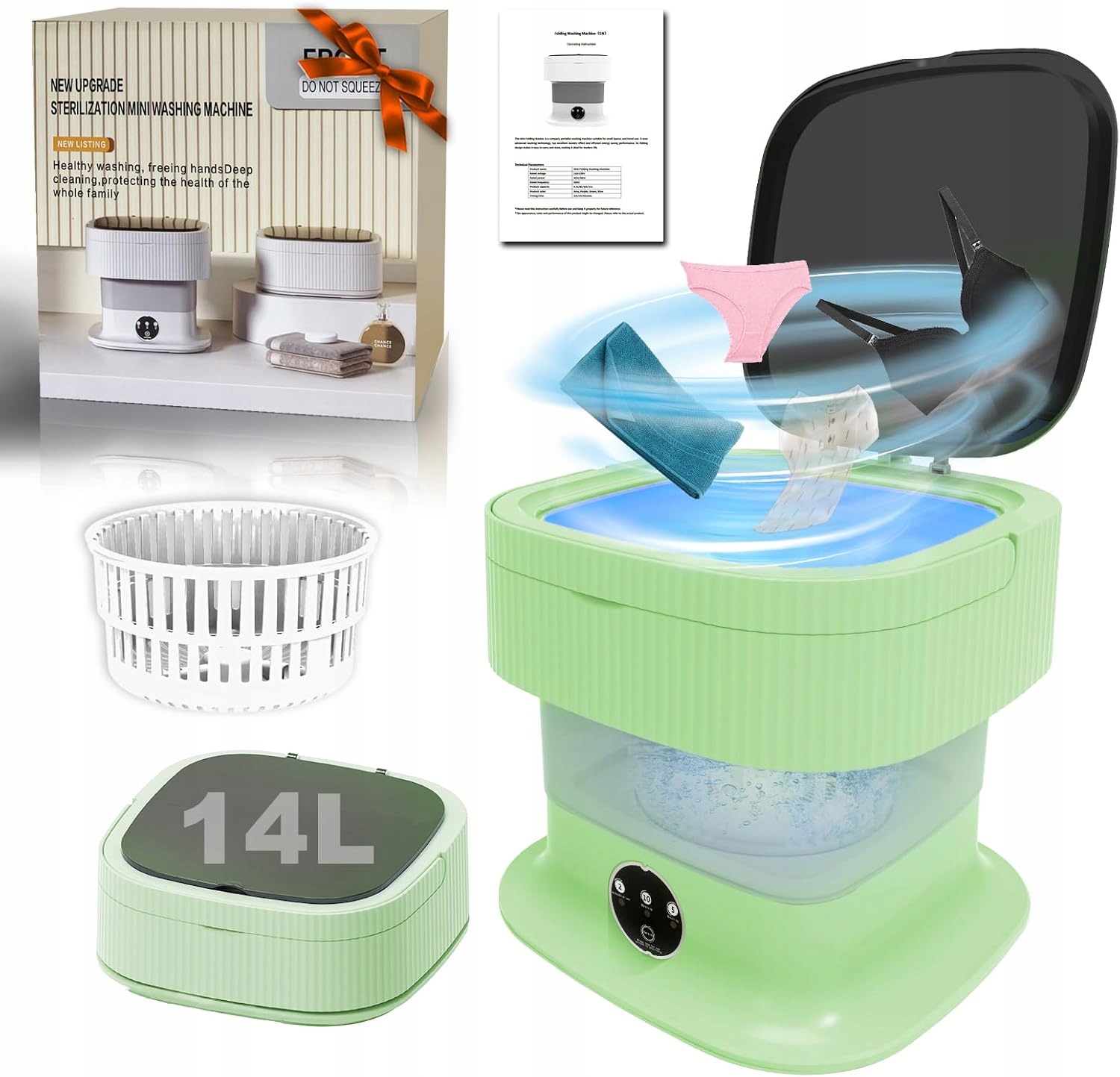 Mini pralka turystyczna 14L 3 tryby Pralka kempingowa składana