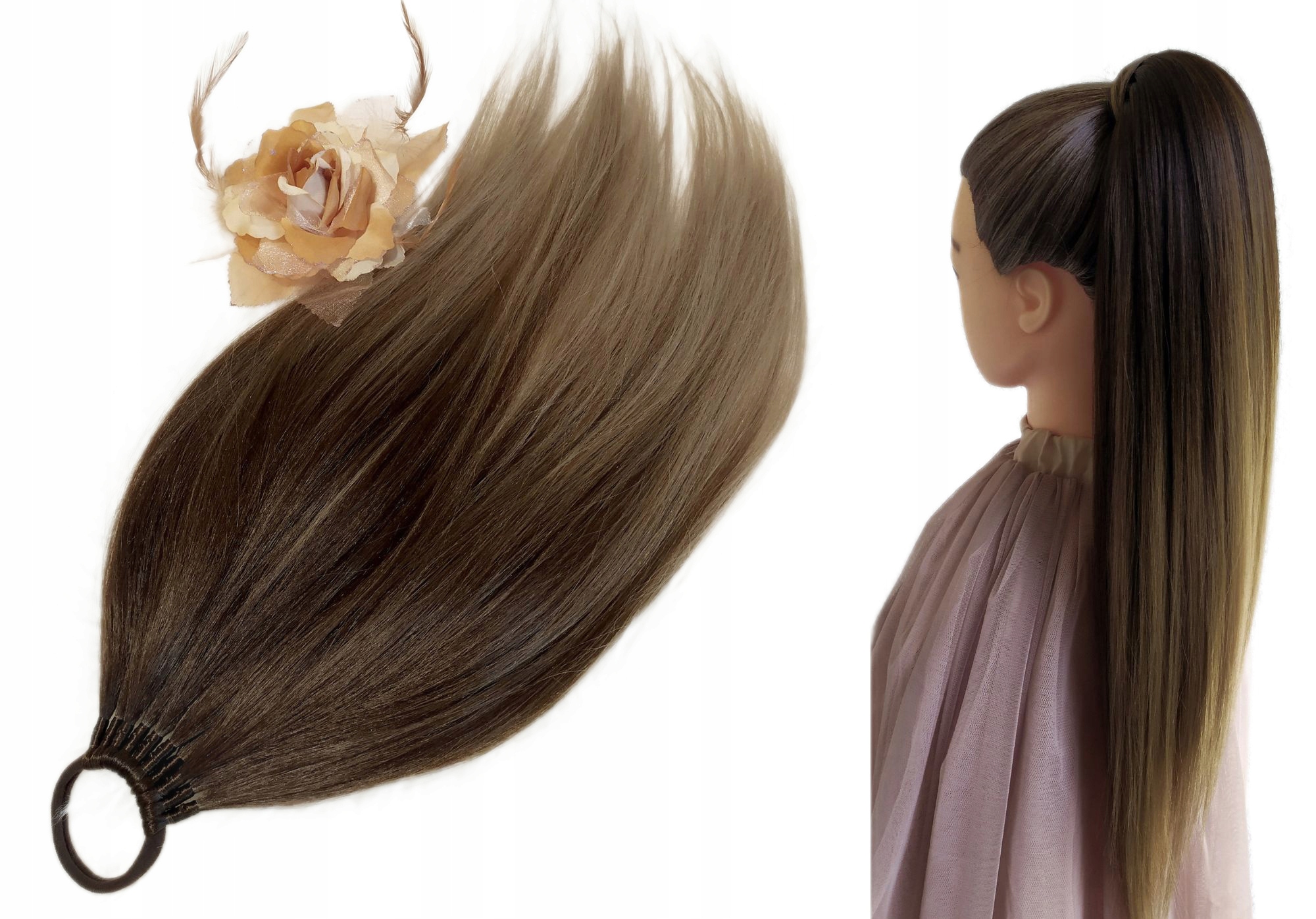 Připínací poník na gumičce, Příčesek, hnědý ombre, Ořechová Koketa, 60 cm