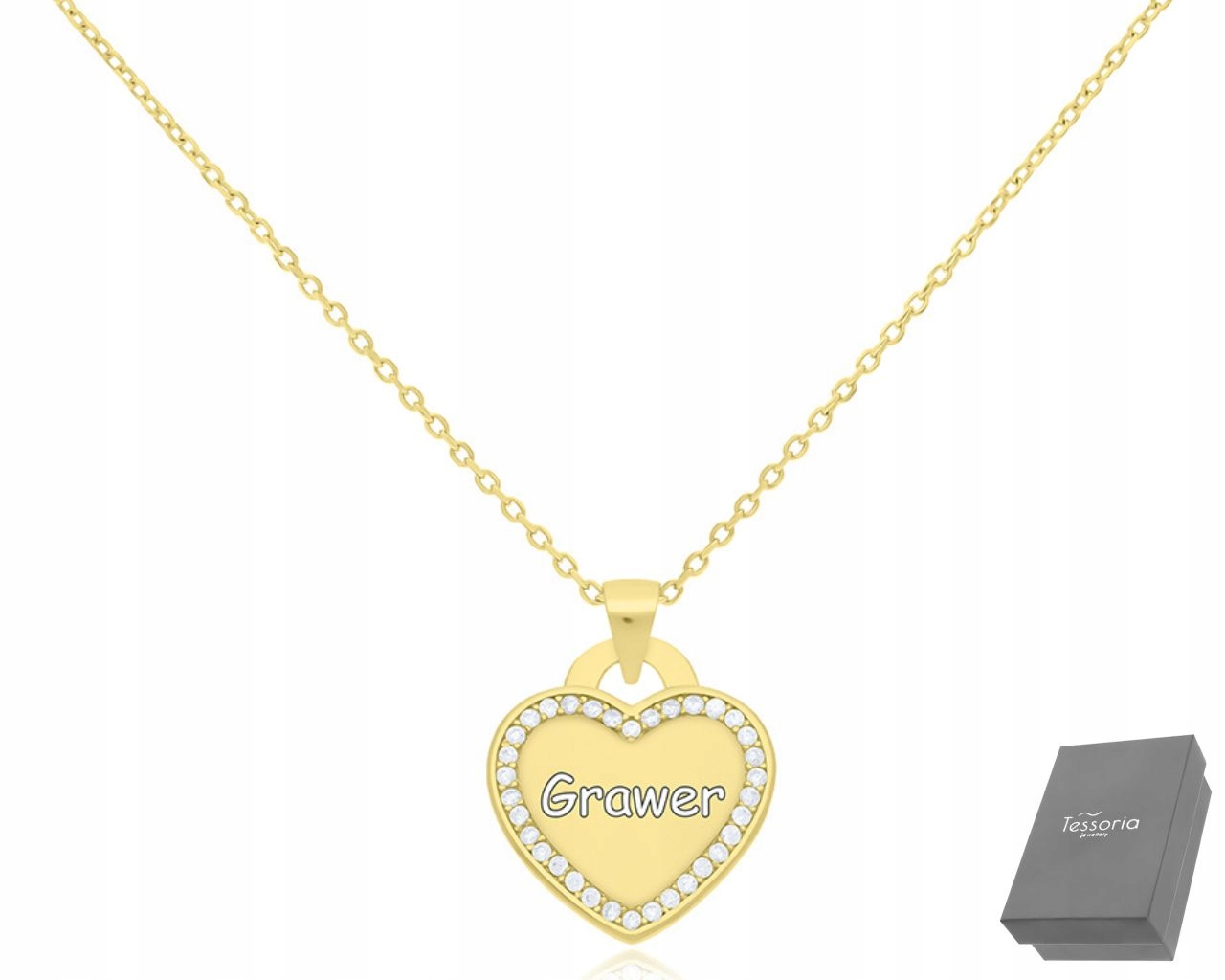 Zlatý Dámský Náhrdelník Srdce Gravírování Zirkony délka 55 cm Stříbro ryzost 925