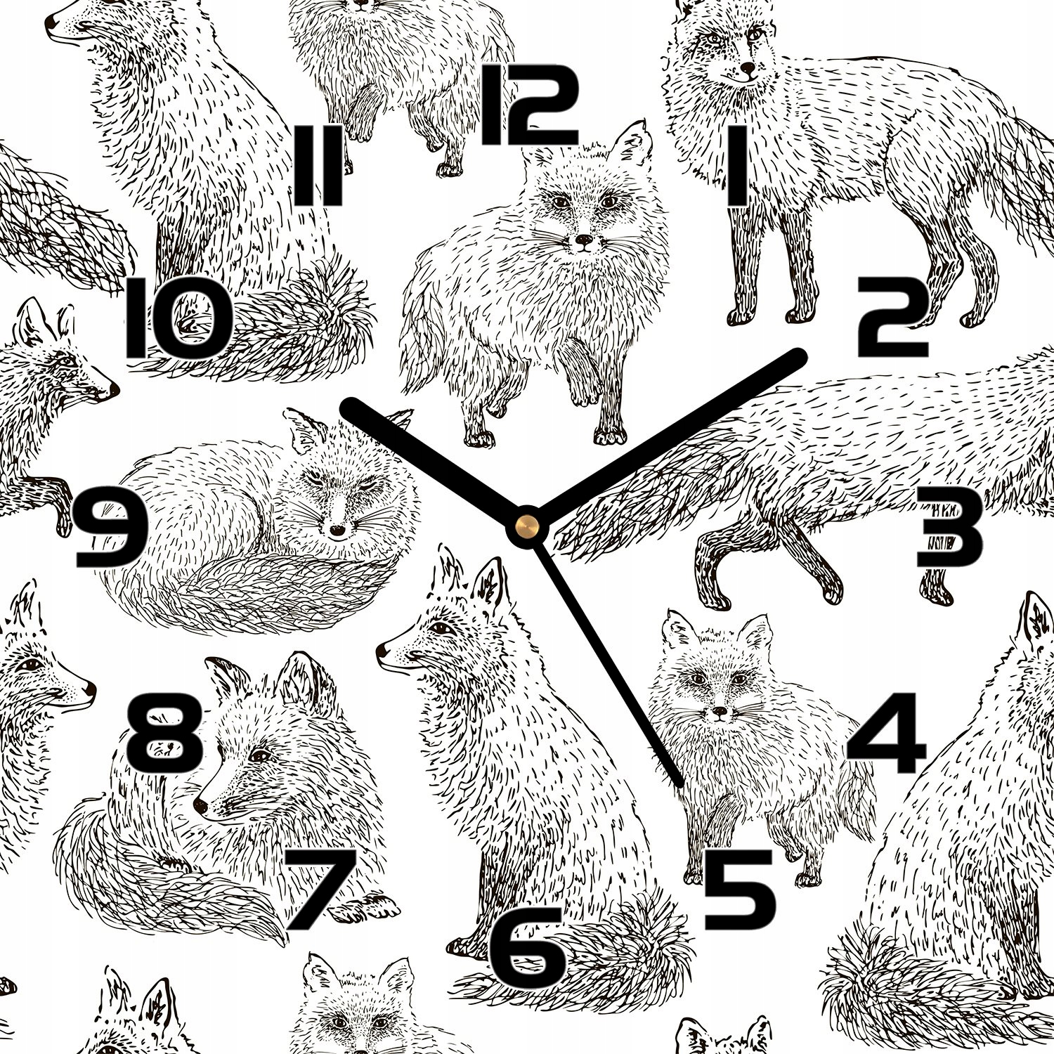 

Ładny zegar szklany Naszkicowane lisy 30x30 cm