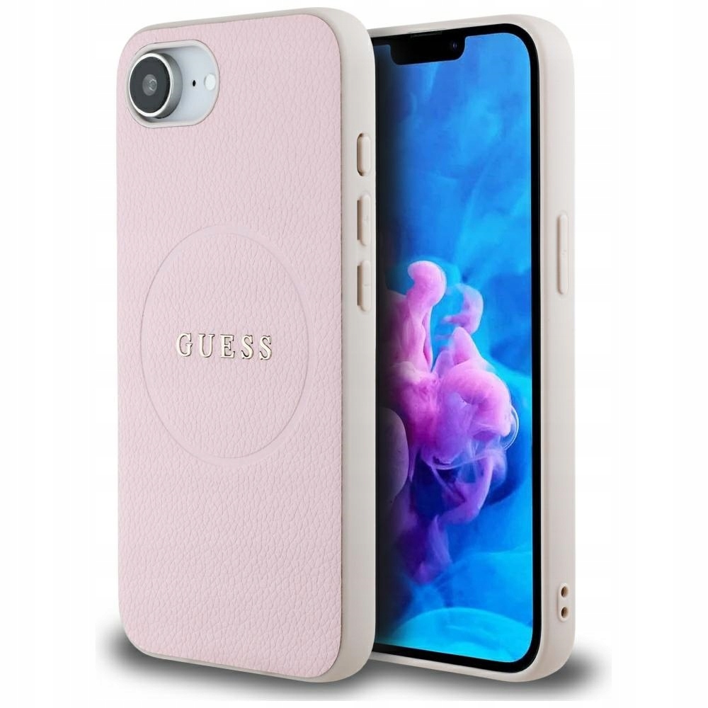 Pouzdro Guess Grained Ring MagSafe pro iPhone 16e, růžové