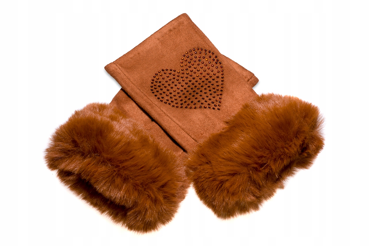 RĘKAWICZKI MITENKI CIEPŁE zamsz FUTRO serce UNI K