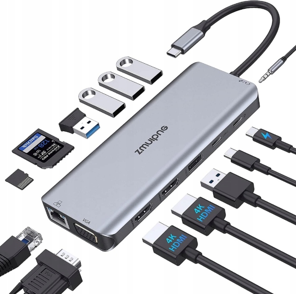 Adaptér Usb Hub 14V1 Pd 100W Hdmi Vga Usb Sd/tf RJ45 Usb-c Lion Tek