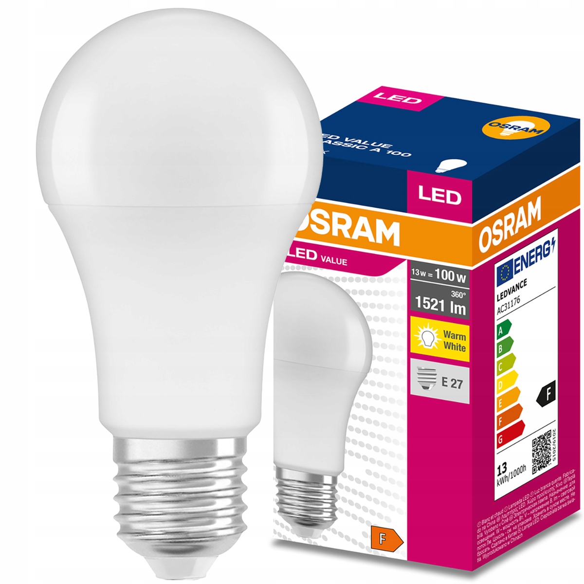 

Żarówka Led E27 A60 13W 100W 1521lm 3000K Osram