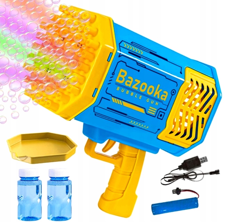 Pistolet Maszyna na Bańki Mydlane XXL Bazooka 88 Otworów LED + Akumulator