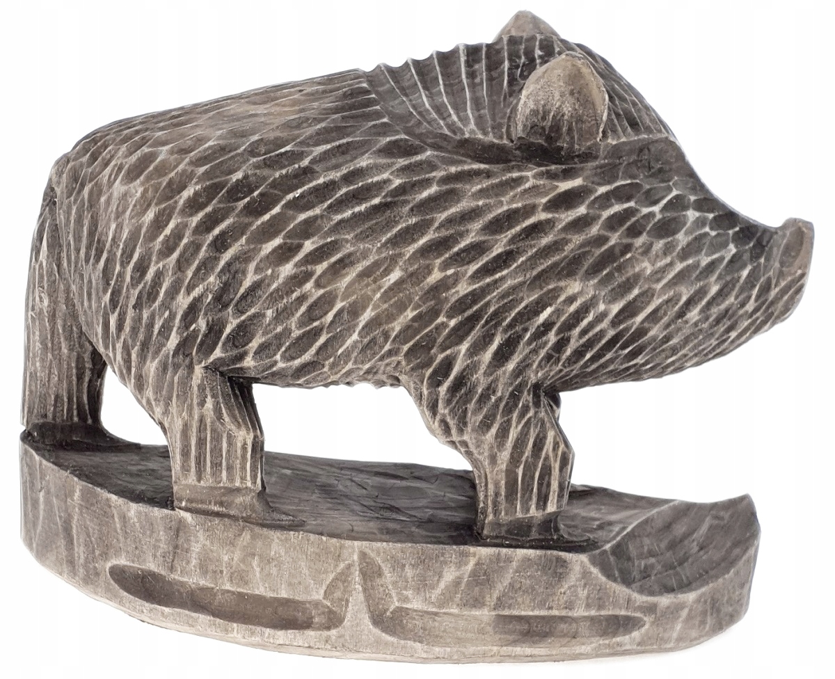Rzeżbiony Dzik Drewniany Handemade Figurka 20x15cm Wysokość produktu 15 cm