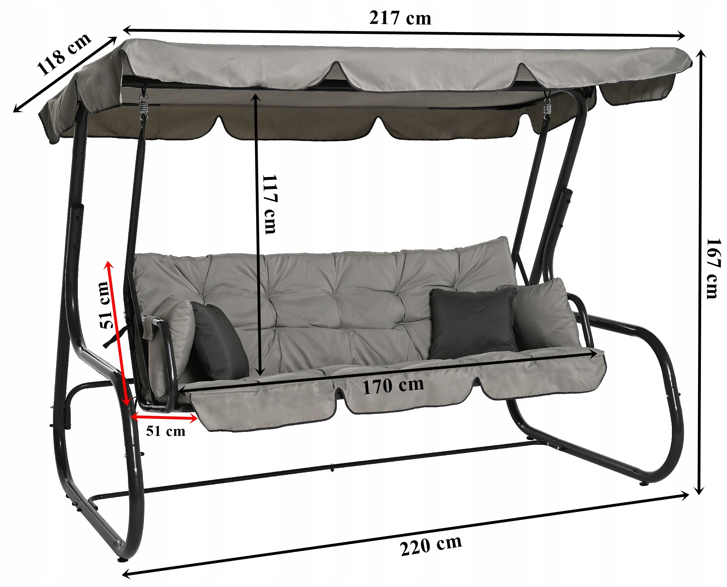 Huśtawka ogrodowa rozkładana bujana leżanka szara duża pikowana Kod producenta OTE-008-CAPRI-DELUXE