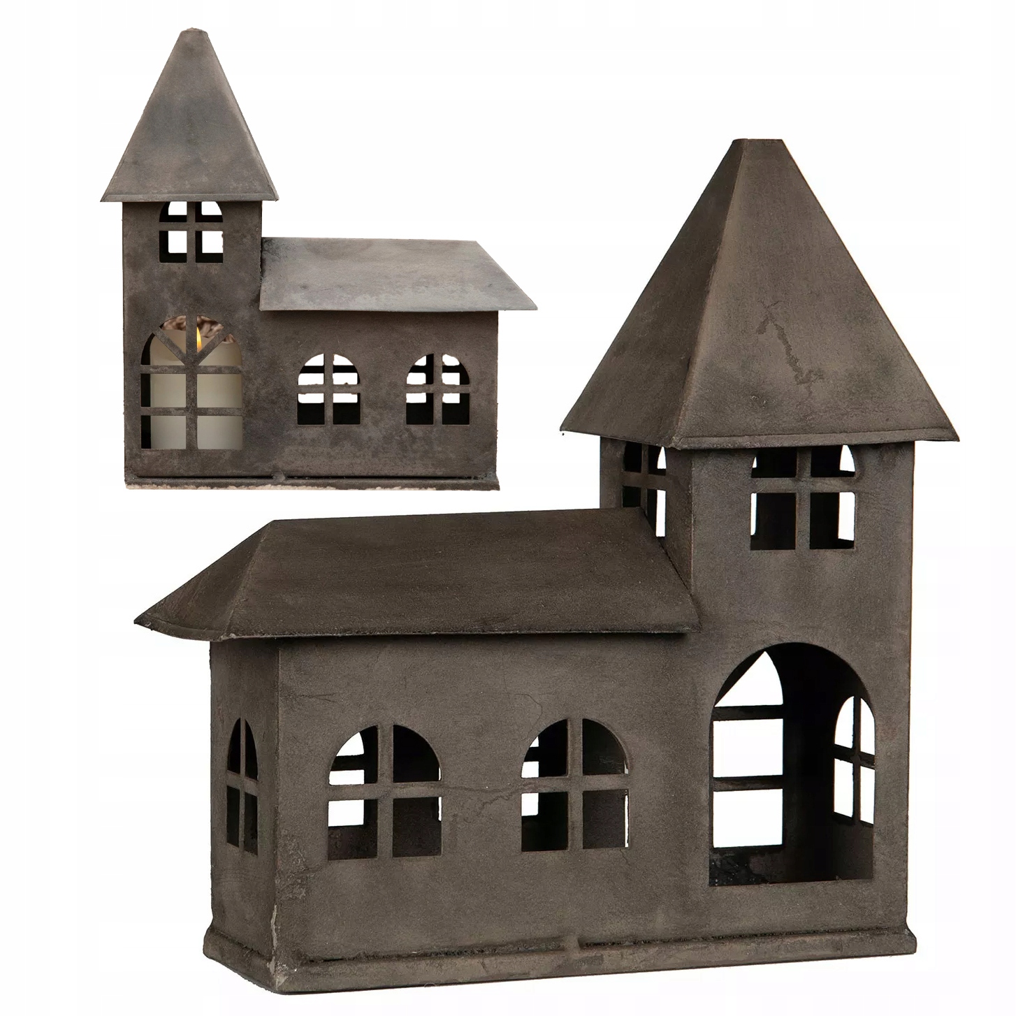 Svícen Domeček Kostel Loftový Dům Kovový Na Čajovou Svíčku figurka 33 cm