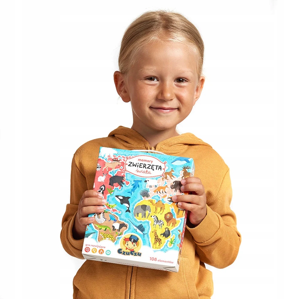 CzuCzu MEMORY 108 elementów ZWIERZĘTA ŚWIATA dla malucha 3+ lat Materiał karton papier