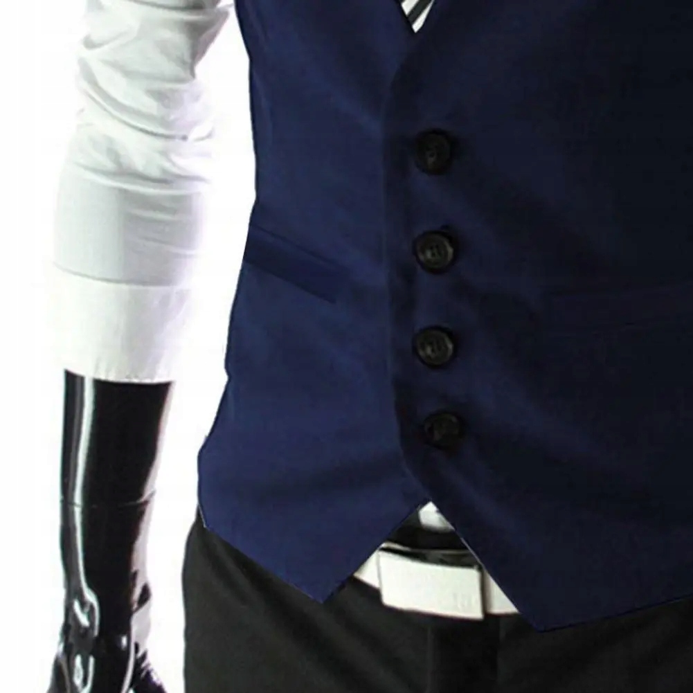 Simple Vest Business Suit Pockets Workwear Sleevel Wzór dominujący bez wzoru