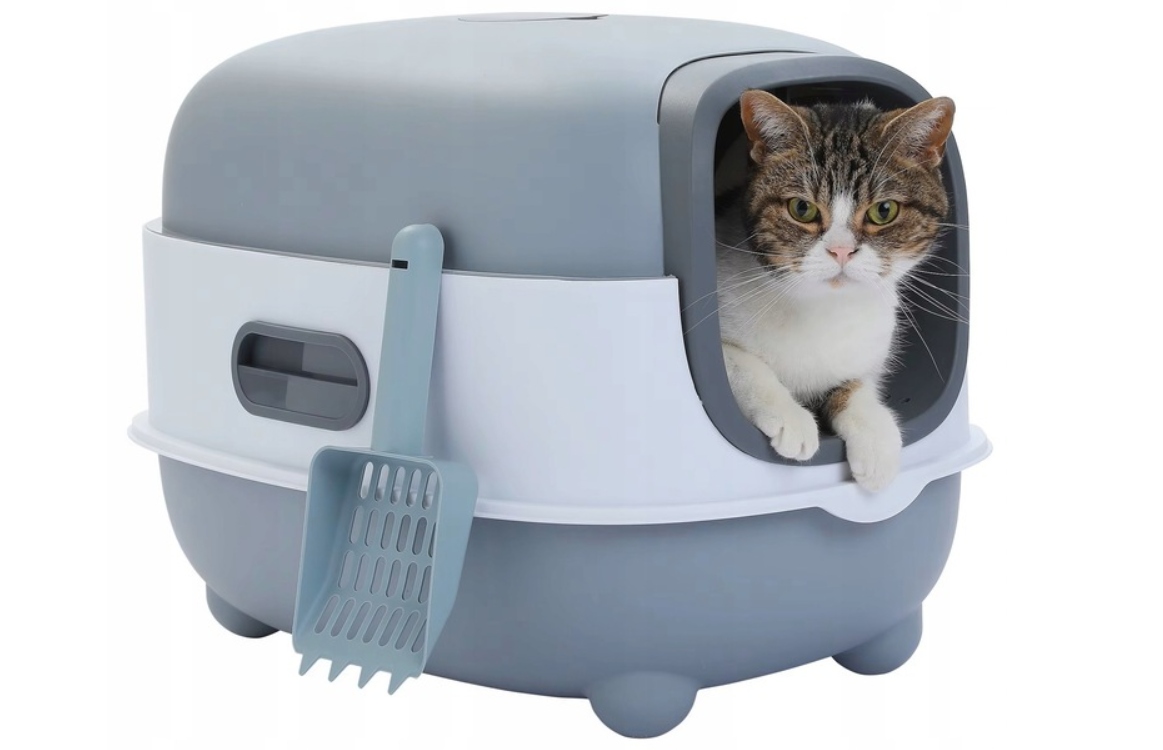 Levně Toaleta pro kočky uzavřená 54 cm šedá s lopatkou Velká Hygienická Uv