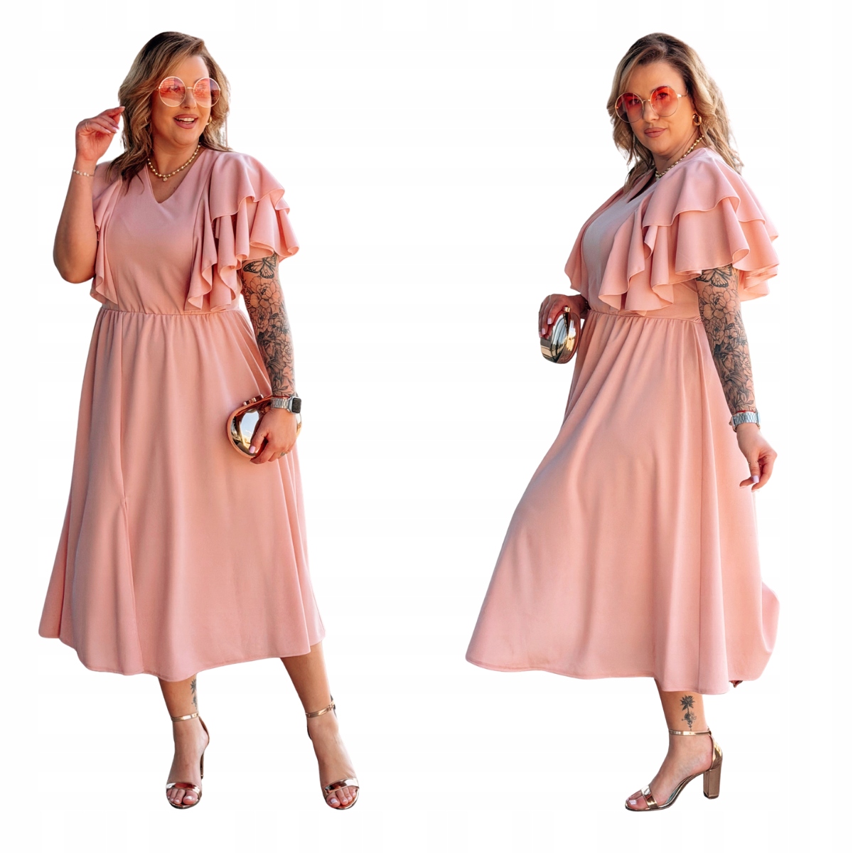 Sukienka Duże Rozmiary Plus Size Maxi Damska Cavaricci Na Wesele Różowa