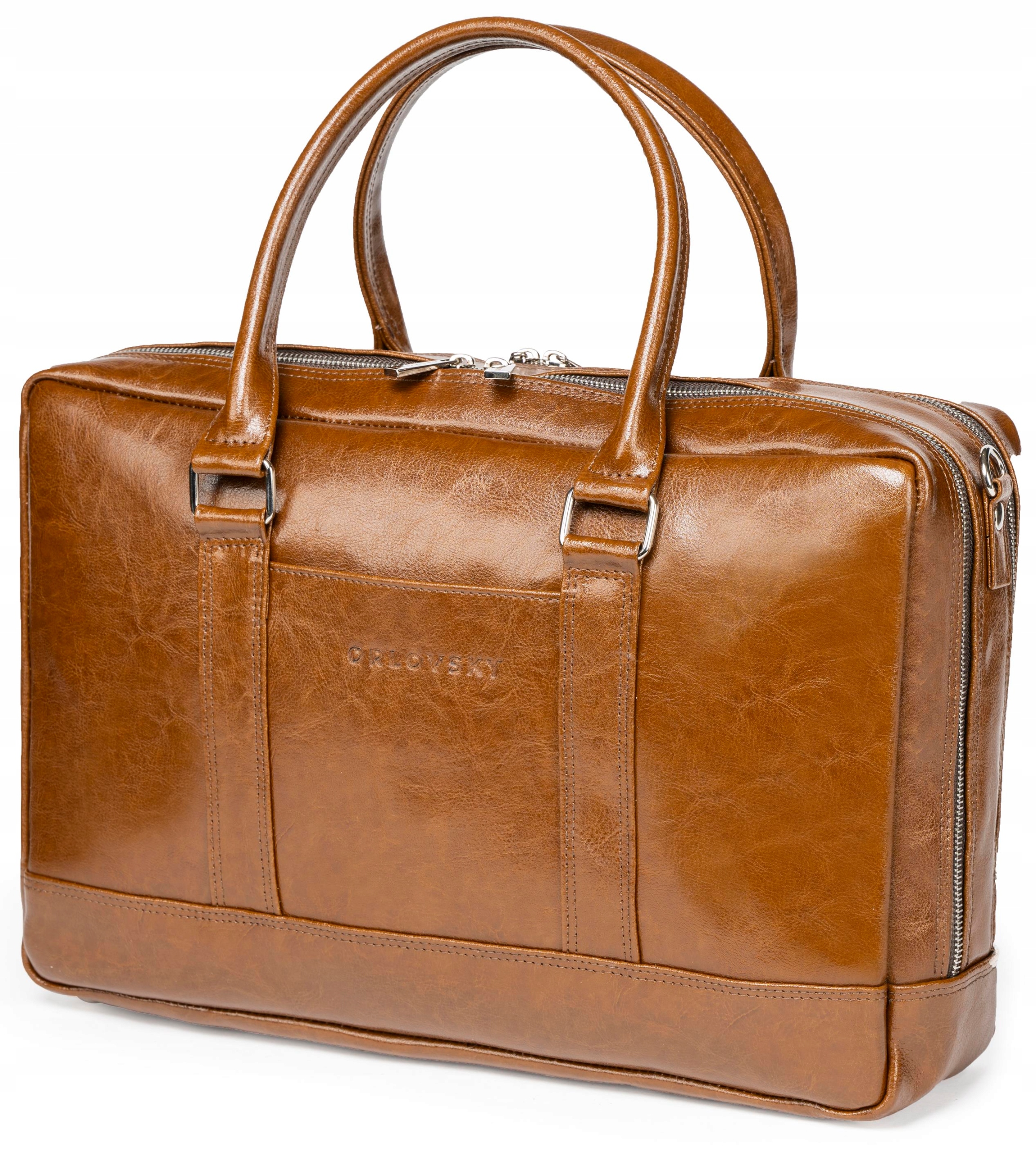 Pánská kožená hnědá prostorná taška na notebook dokumenty Orlovsky koňak
