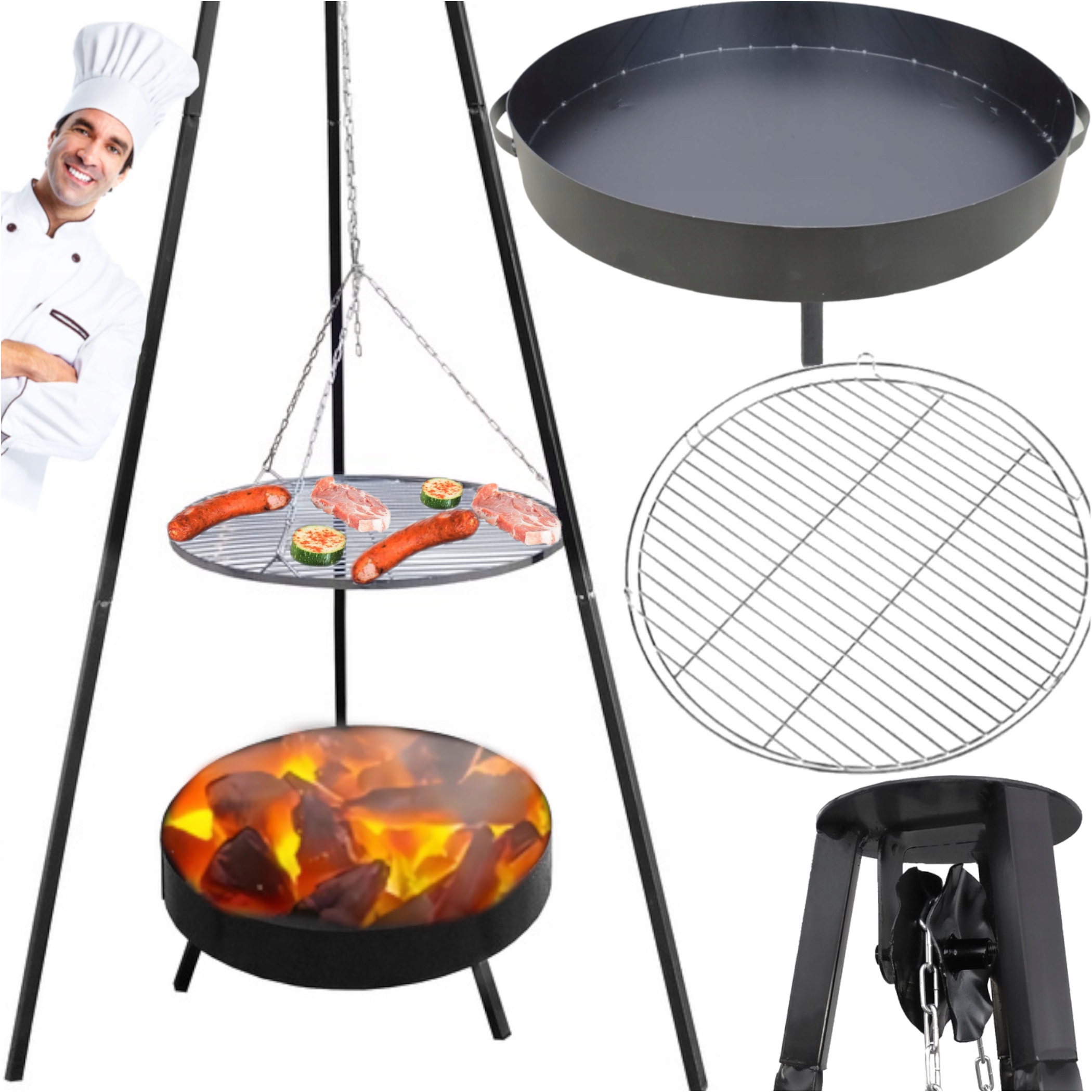 Záhradné Ohnisko Trojnožka Set Ohnisko Rošt Stojan 150 cm