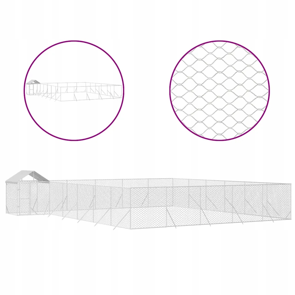 Levně Venkovní psí kotec se střechou stříbrný 12 x 12 x 2,5 m ocel