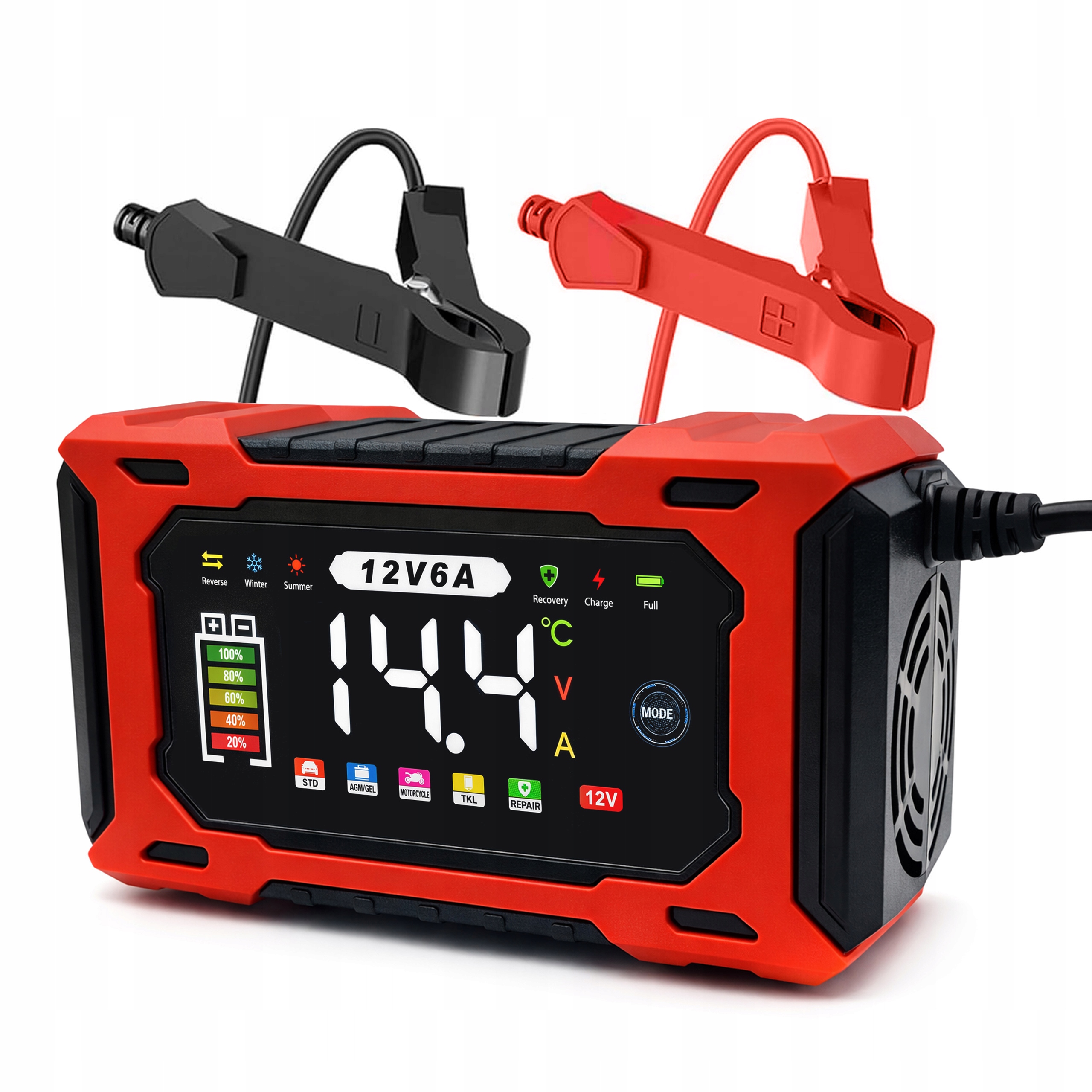 Prostownik automatyczny 12V 6A Agm Gel LCD regeneracja akumulatora