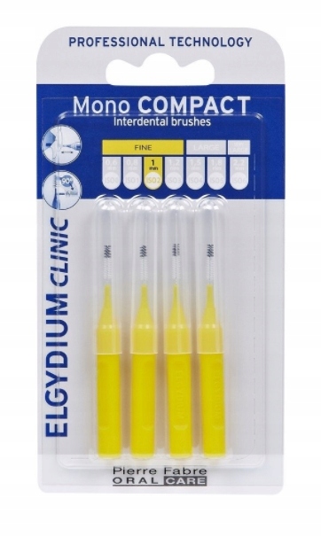 Elgydium, Clinic Mono Compact 2, Szczoteczka międzyzębowa, żółta, 4 sztuki