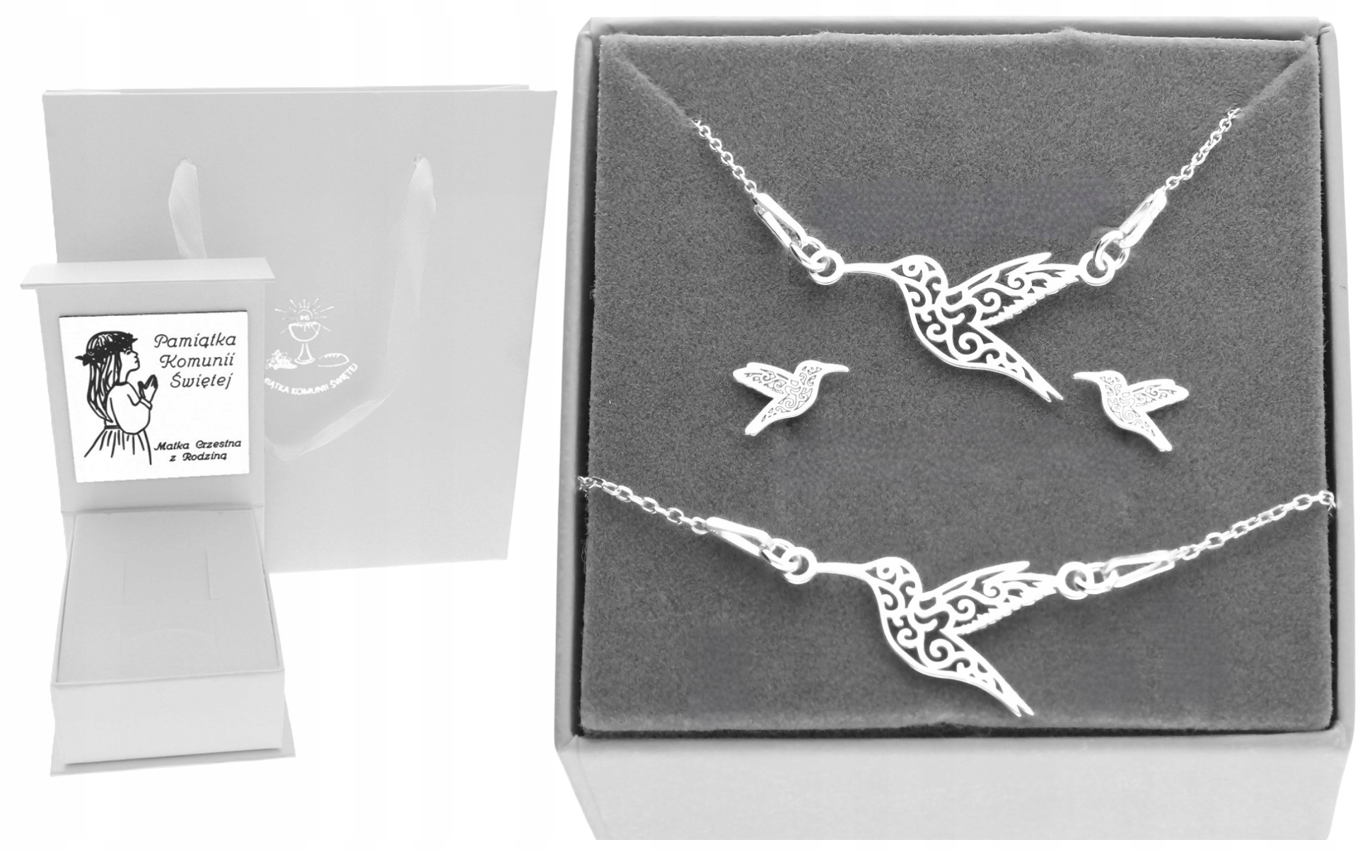 Komplet stříbrný kolibřík Stříbro 925 Svaté Přijímání Gravírování