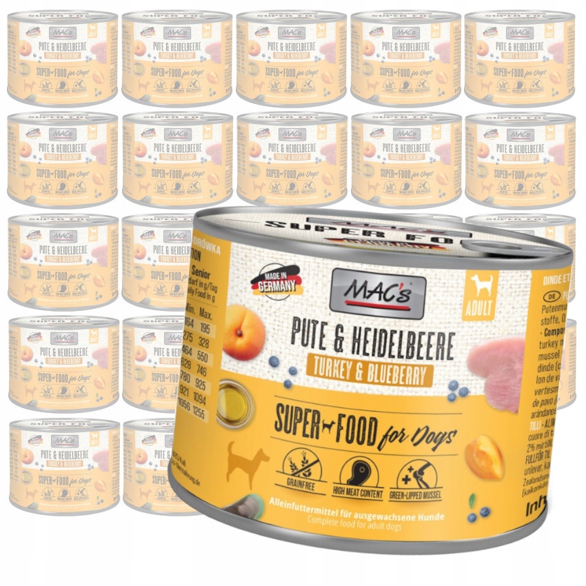 Levně MAC's Dog 24x200g Bezobilné Vlhké Krmivo pro psy s krůtím masem a borůvkou