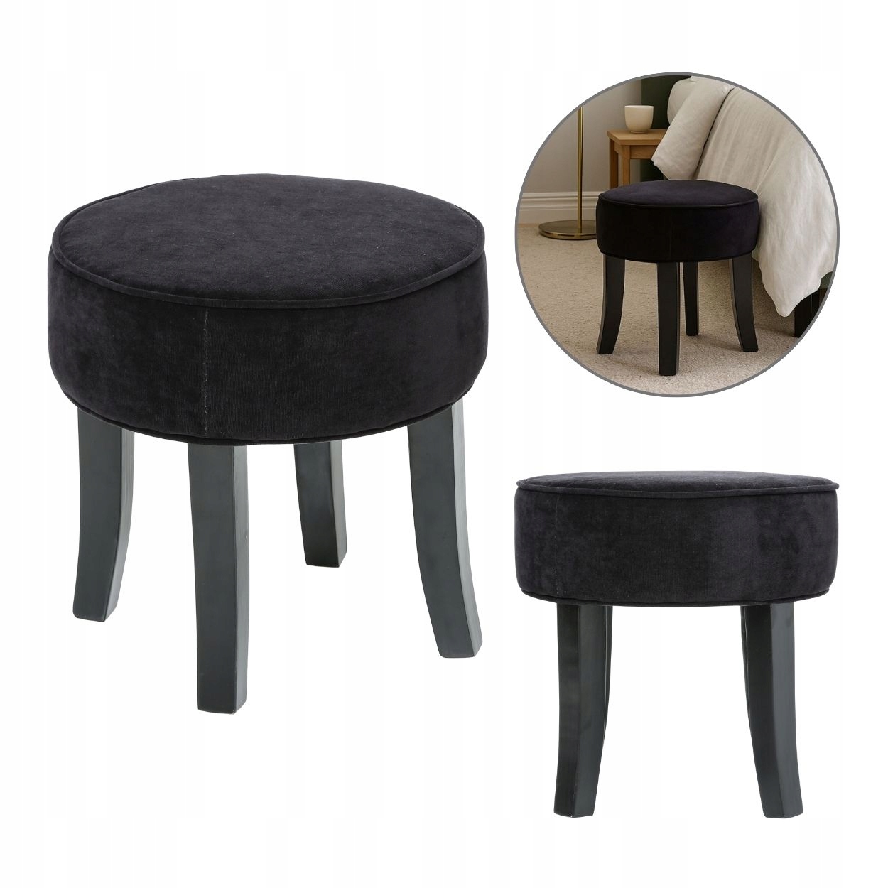 Stolička Velurové Sedadlo Do Předsíně Pohodlná Černá Kompaktní Barva