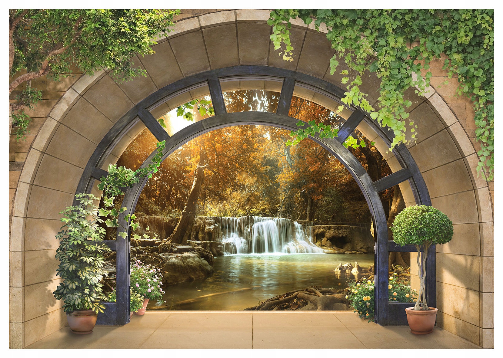 Fototapeta flizelina Vodopád Podzimní les Oblouk přírody Relaxace 416x254 lepidlo