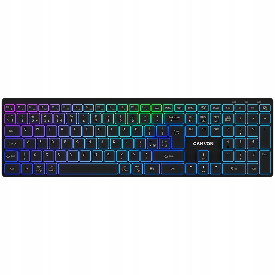 Canyon Klawiatura Hkb W11 Uk/us Rgb Dwa Tryby Bezprzewodowa Czarna