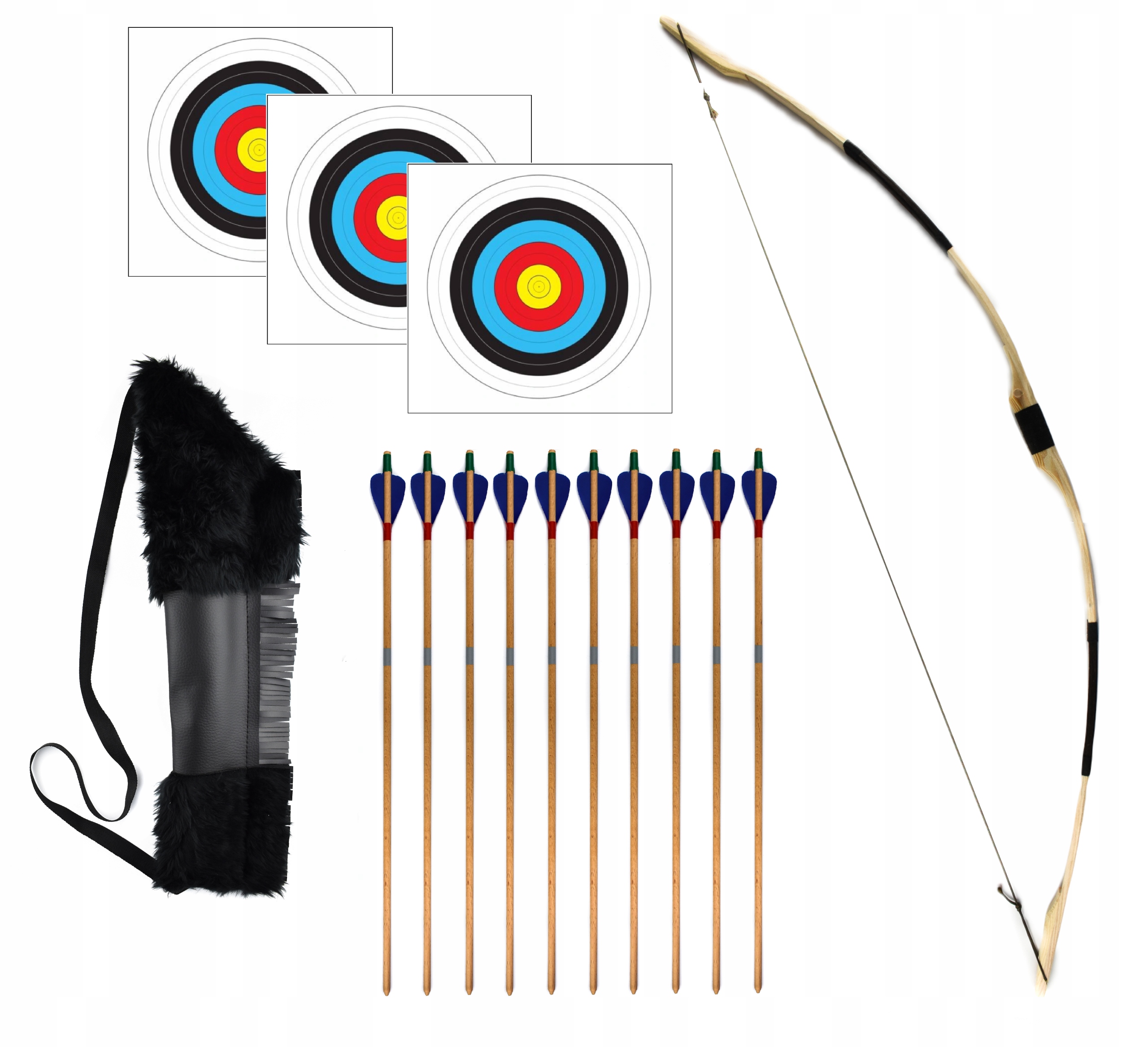 

Łuk Drewniany 115cm Kołczan 10 Strzał Tarcze Brąz