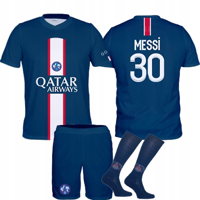 

Messi strój komplet piłkarski Paris getry r128
