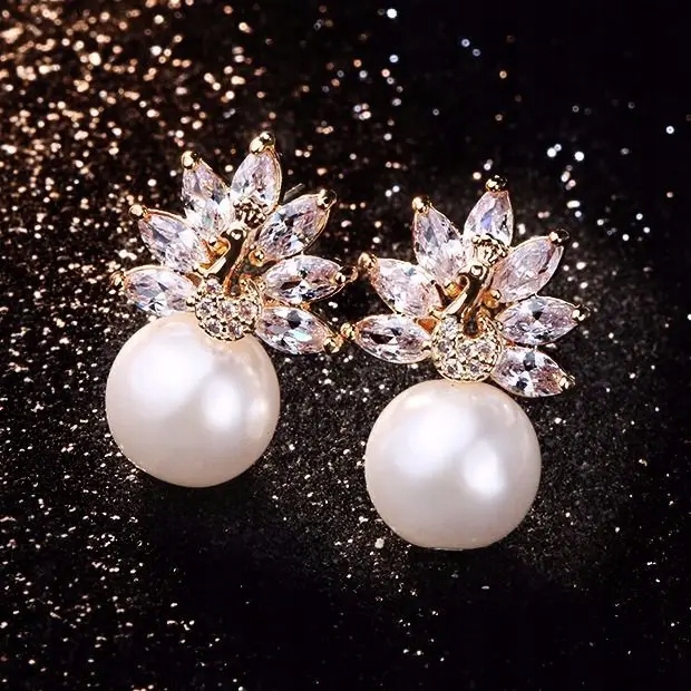 Luksusowy kryształ wysoki cyrkon perła paw kształt nausznice dla kobiet
