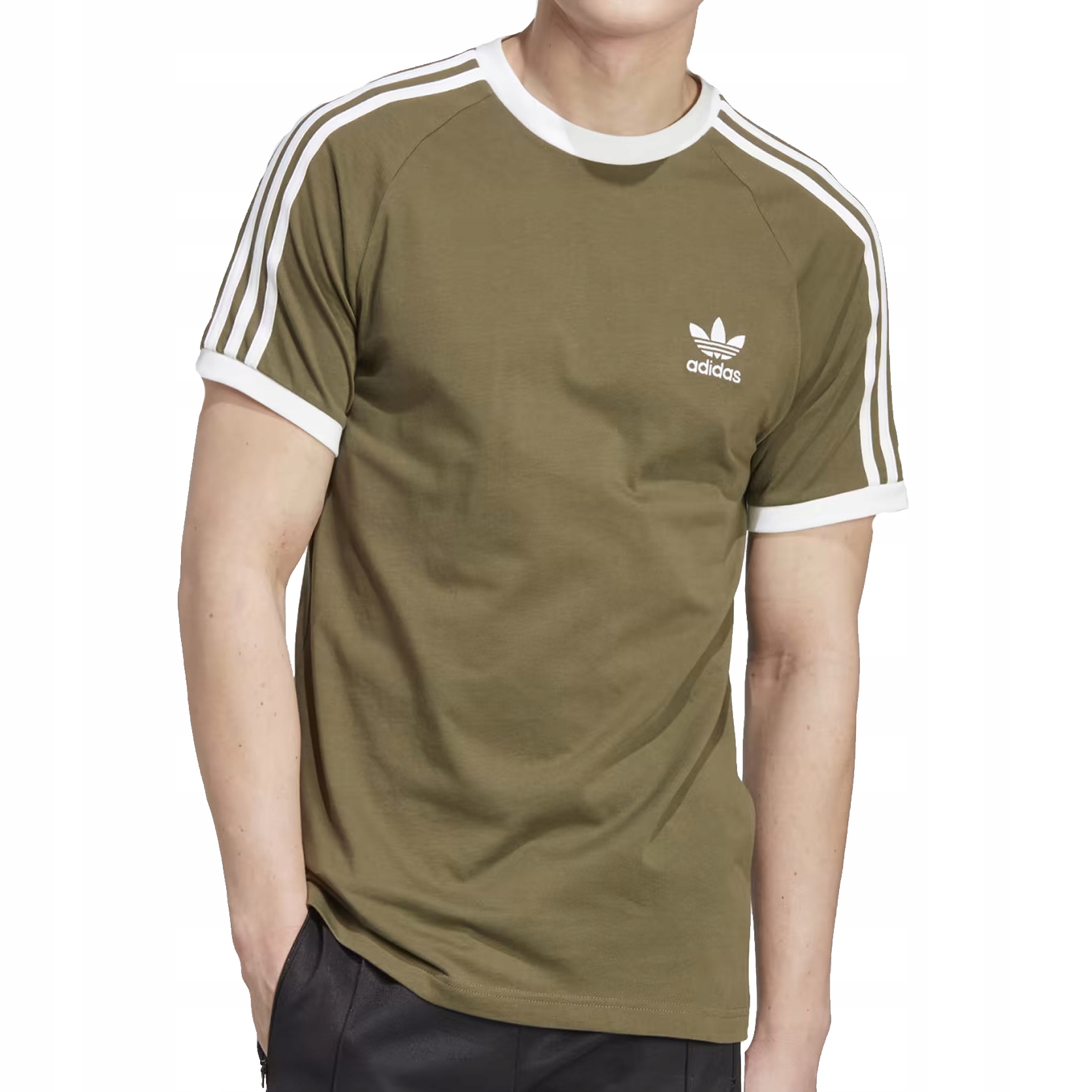 Adidas oliwkowa koszulka t-shirt męski klasyczny 3-Stripes IA4843 L