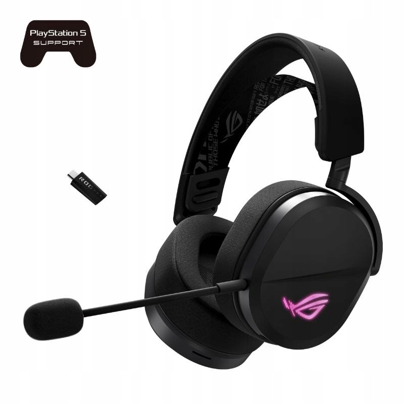 Asus sluchátka Rog Pelta, Bezdrátové Bt a Rf 2.4GHz, Argb, černá…