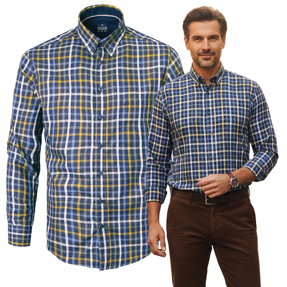 Pánská košile s dlouhým rukávem z Kostkované bavlny Slim Fit Pako L Jeans