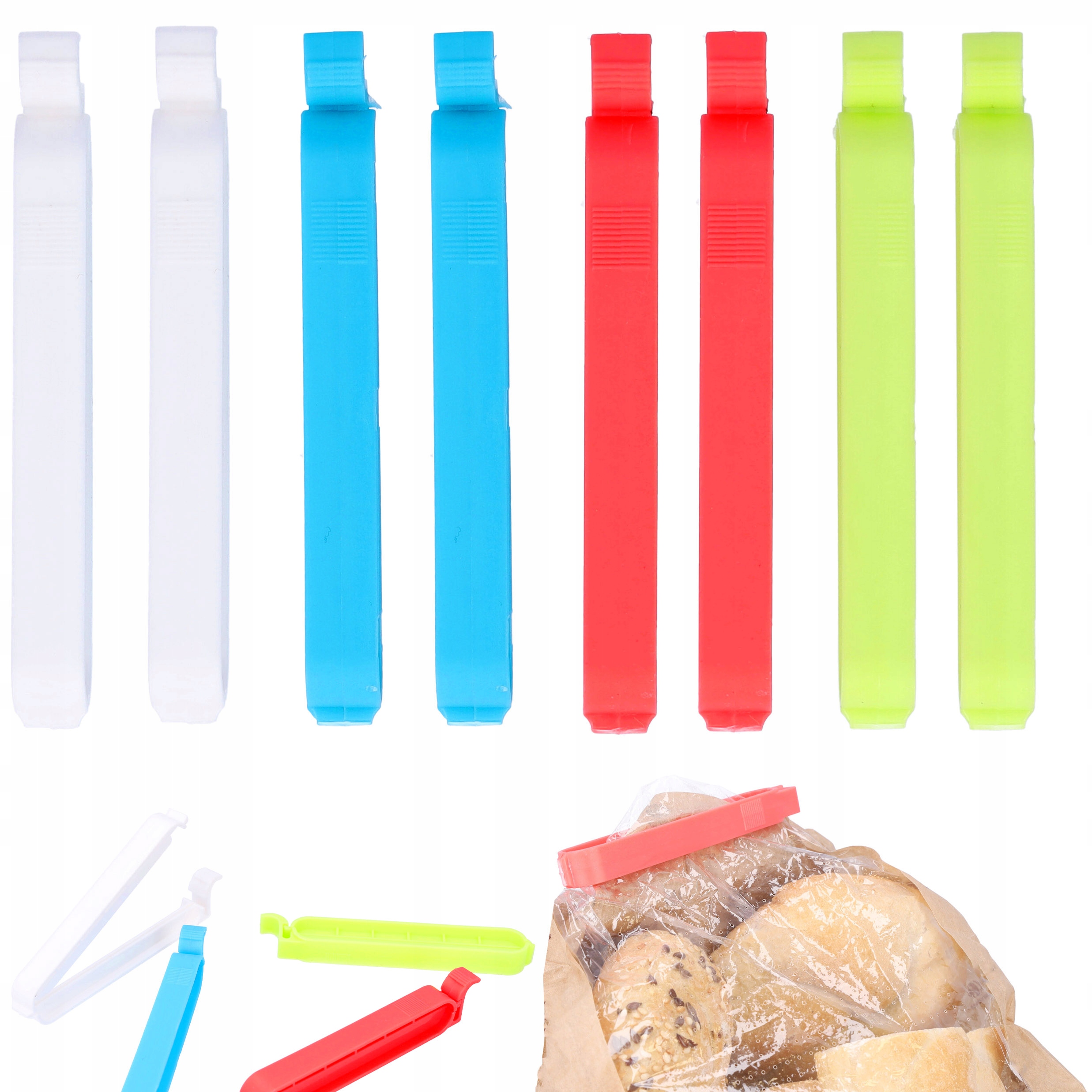 KLIPSY DO ZAMYKANIA torebek opakowań żywności 8 szt klips plastikowe kolory Kod producenta Klipsy do zamykania torebek opakowań żywności