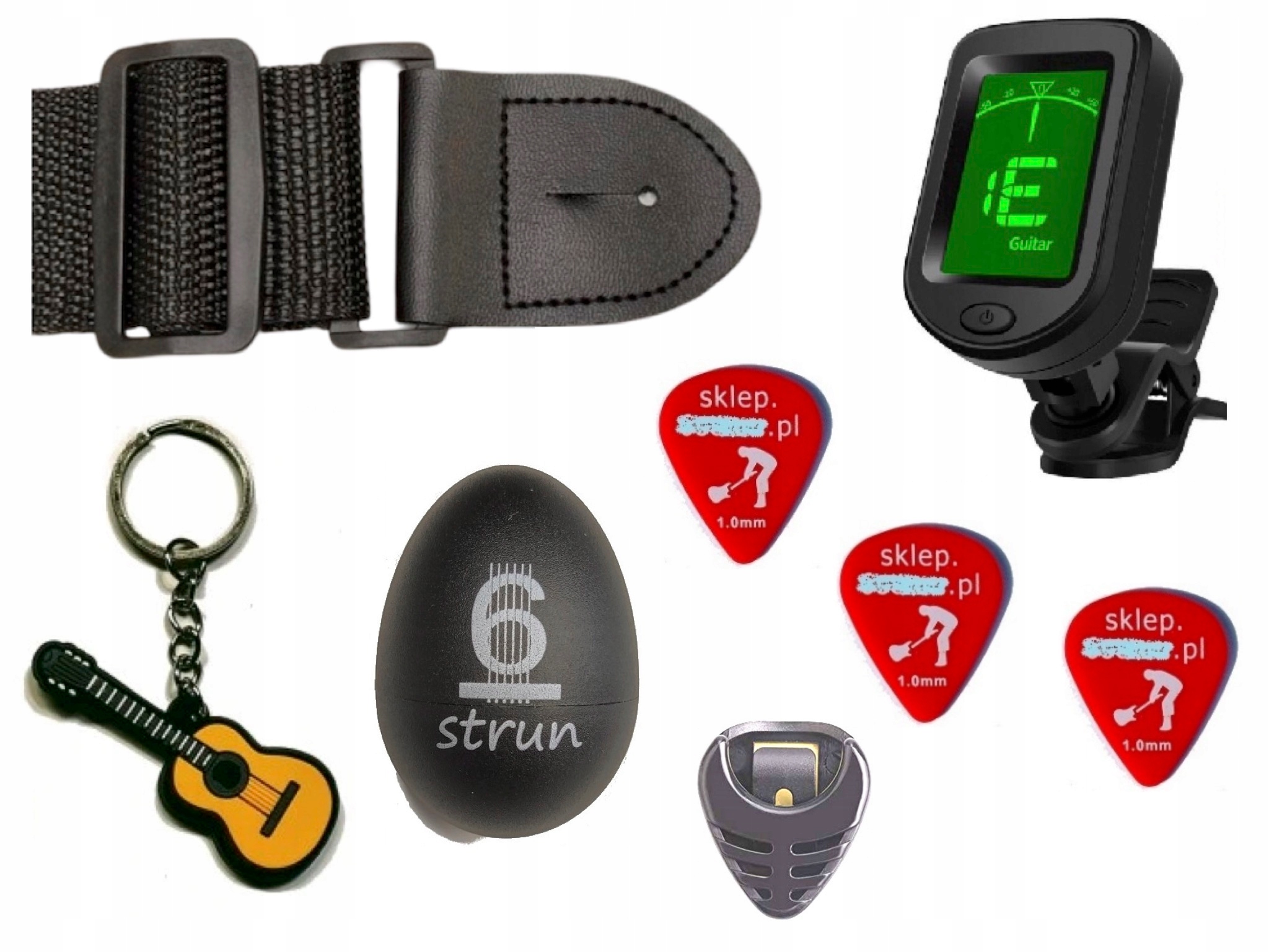 Tuner Stroik Gitary Gitarowy Zgrabny Pasek Jajko Brelok 3 Kostki -Gratisy