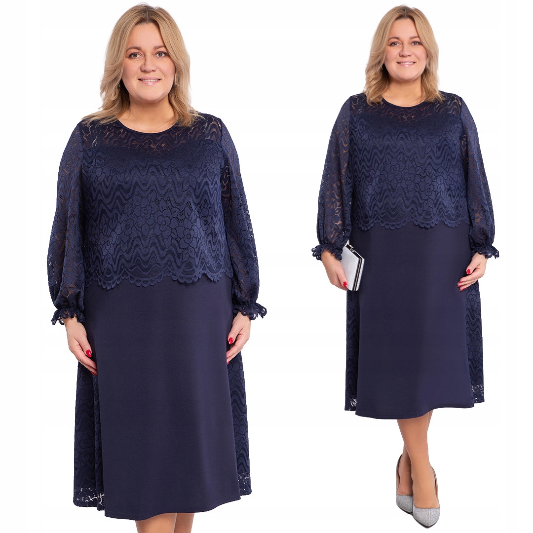 Tmavě modrá šaty s krajkovými rukávy 64