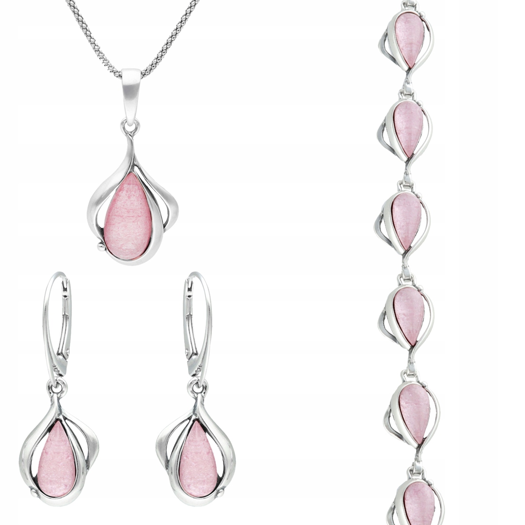 Stříbrné šperky s růžovým měsíčním kamenem, dárek pro ni