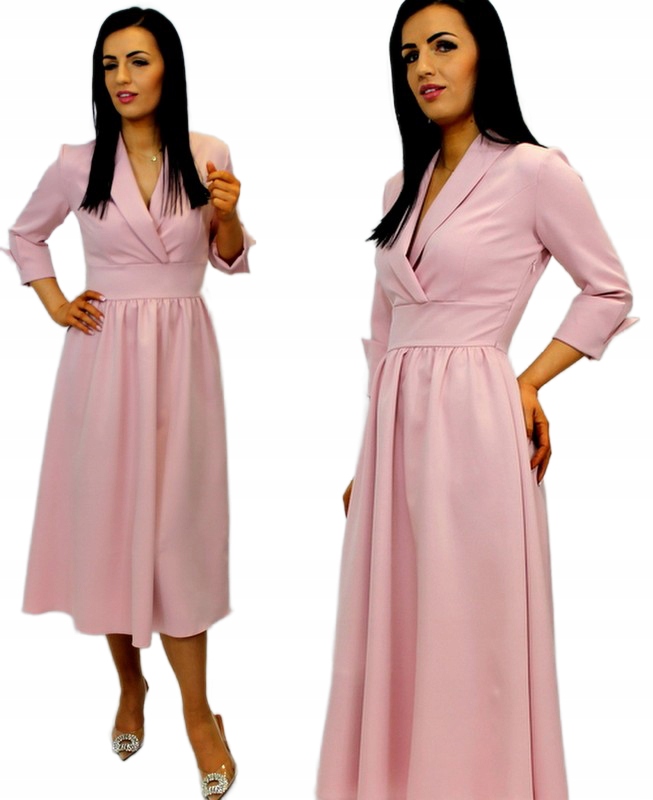 Dámské šaty na křtinové přijímání Svatební Hostina Elegantní Midi 3/4 Růžová XL