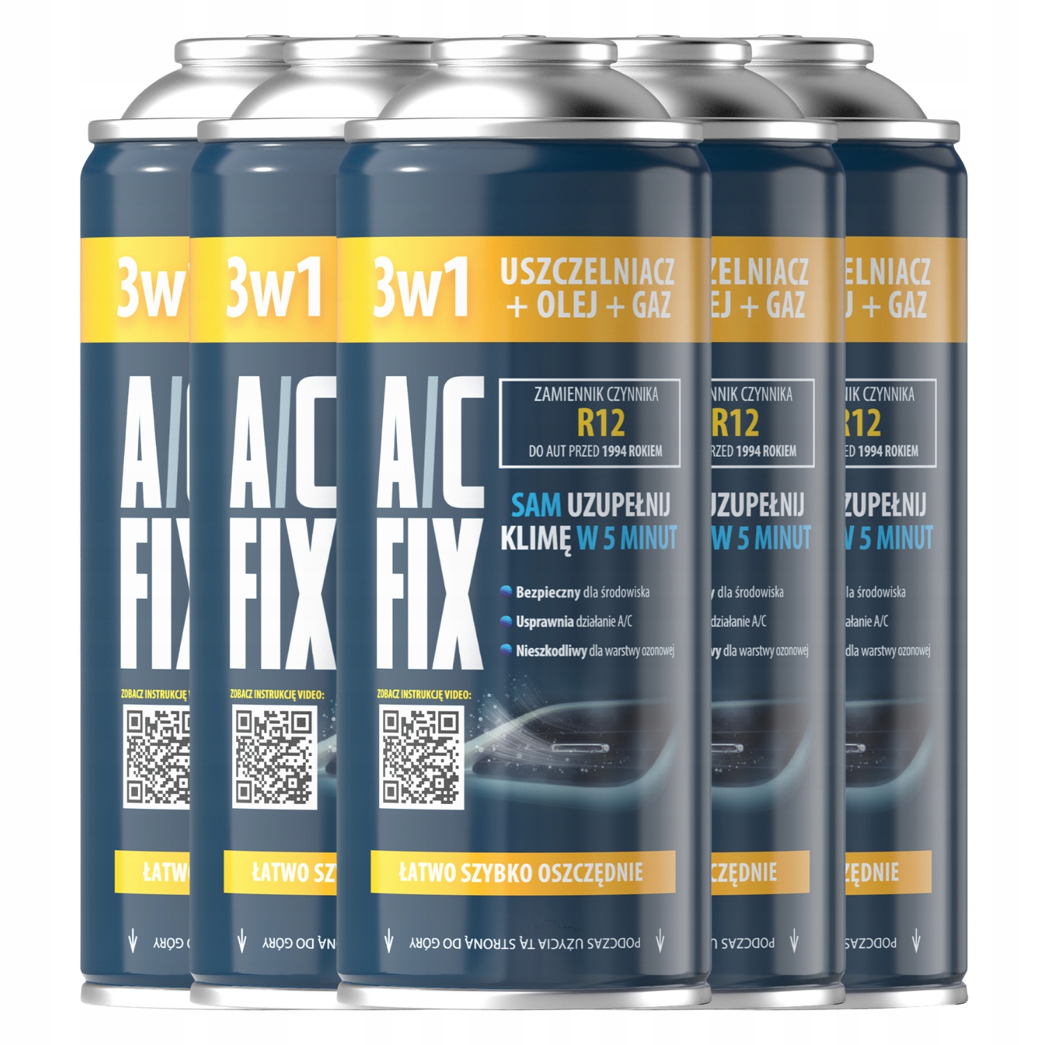 Ac Fix Chladicí činidlo 5xR12 3v1 Olej na plyn Těsnění pro auta 850 g