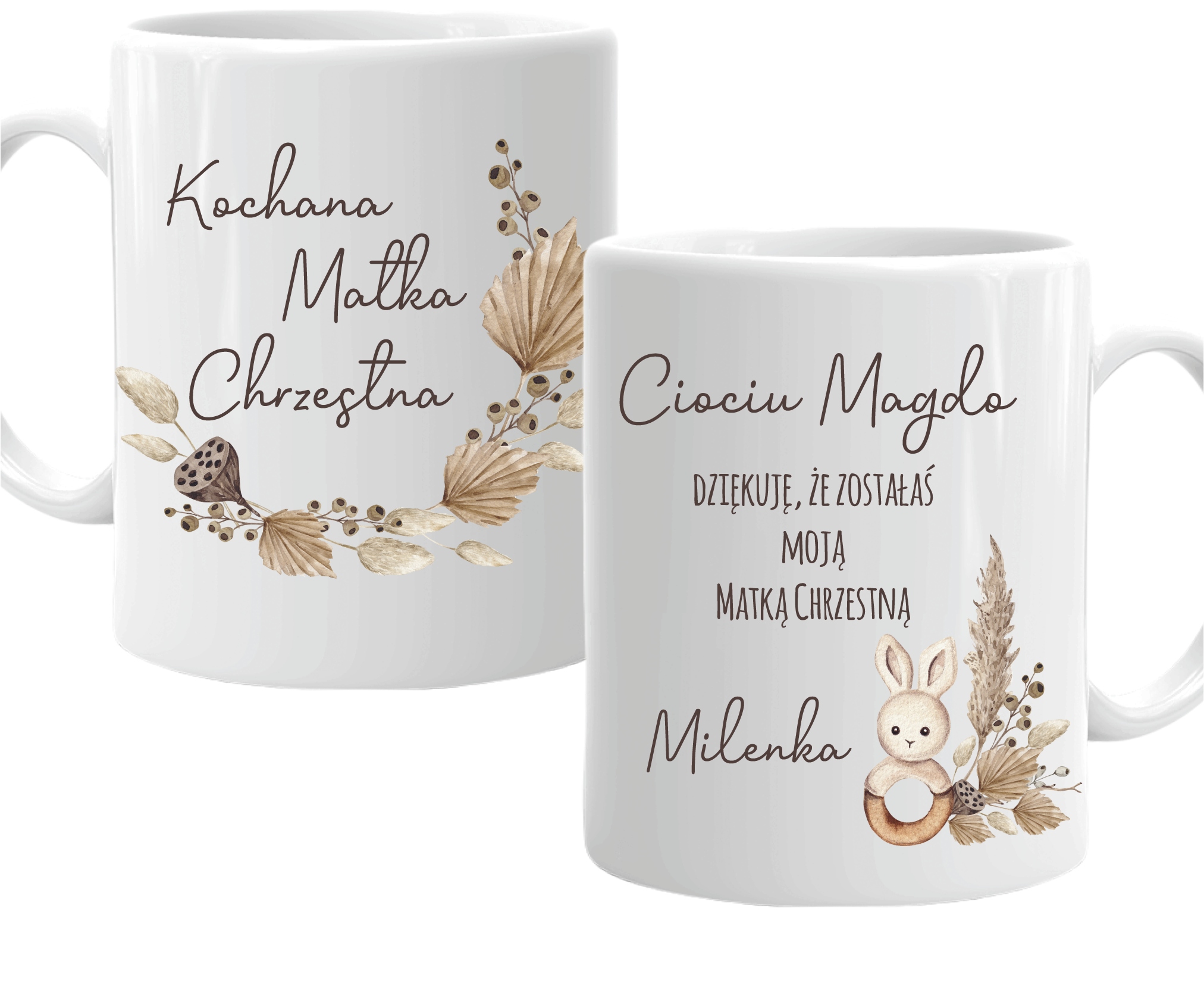 

Kubek podziękowanie dla Chrzestnych motyw Boho