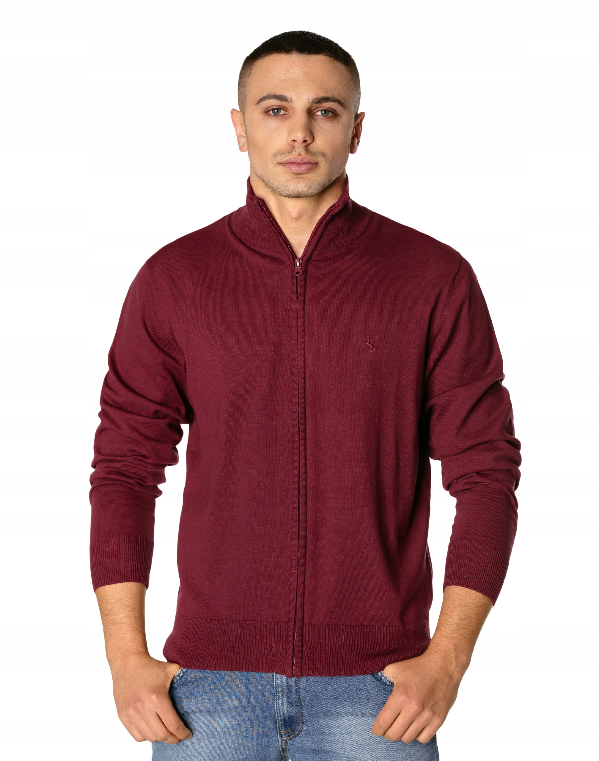 Elegancki Cienki Sweter Męski Rozsuwany Rozpinany na Zamek S3S burgund 3XL