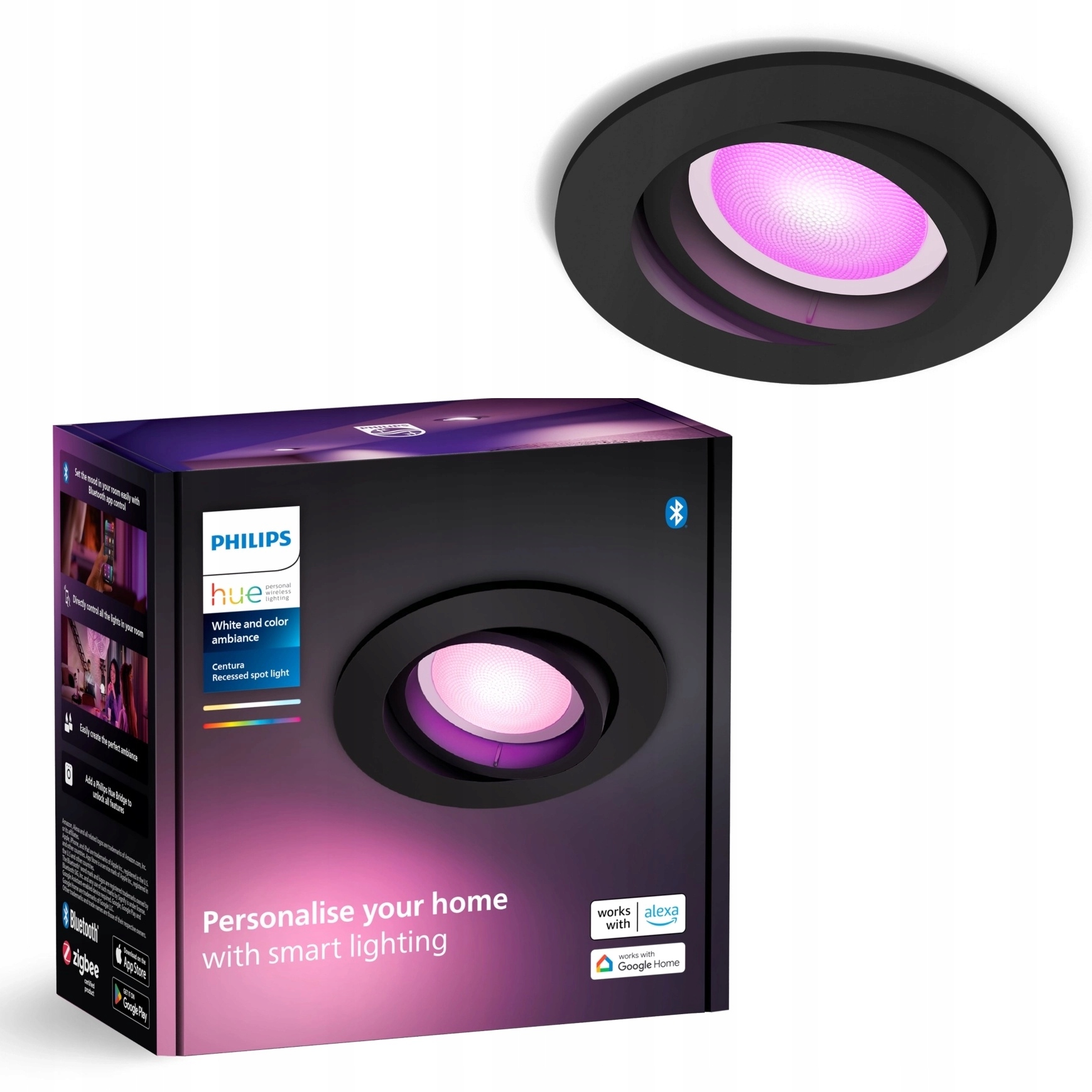 Led podomítkové svítidlo 4.2W GU10 Rgb Černá Smart Zigbee Centura Philips Hue