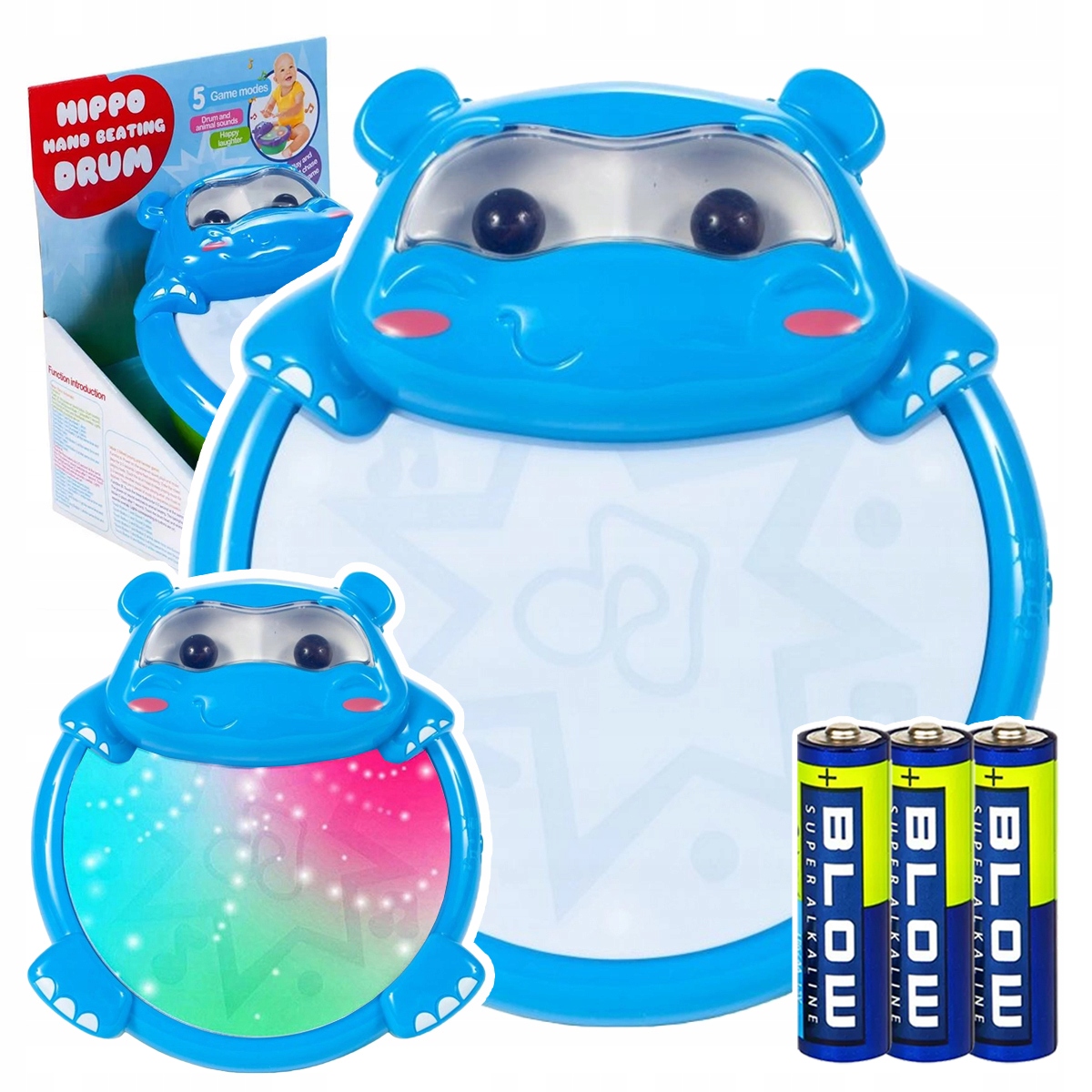 INTERAKTYWNY BĘBENEK DLA DZIECI HIPCIO MUZYCZNA ZABAWKA ŚWIATŁA + BATERIE Szerokość produktu 18 cm