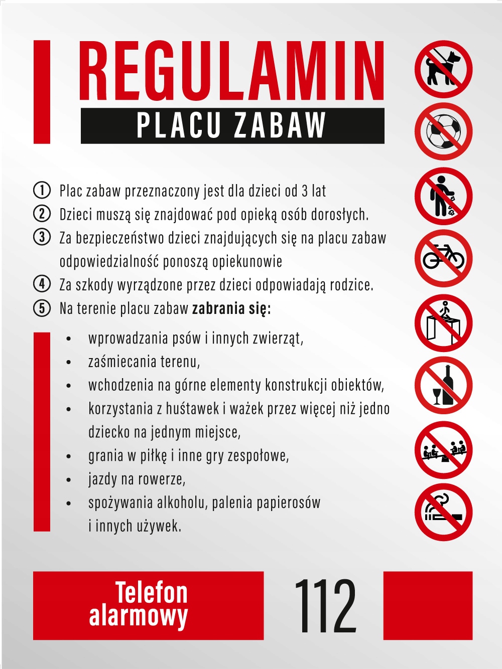

Tablica Regulamin Placu Zabaw 30x40 dibond