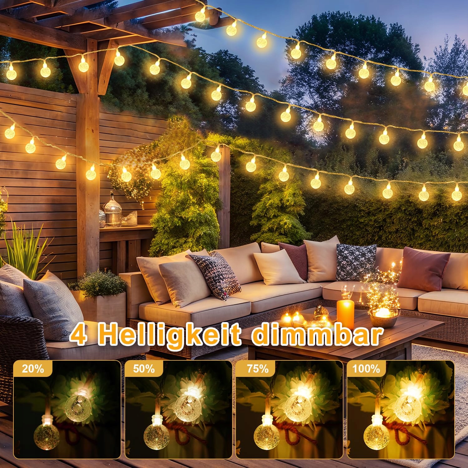 STARRYEVER 120 LED Lampki Zewnętrzne 20M 24 Kolory Kryształowe Kule — miniatura 7