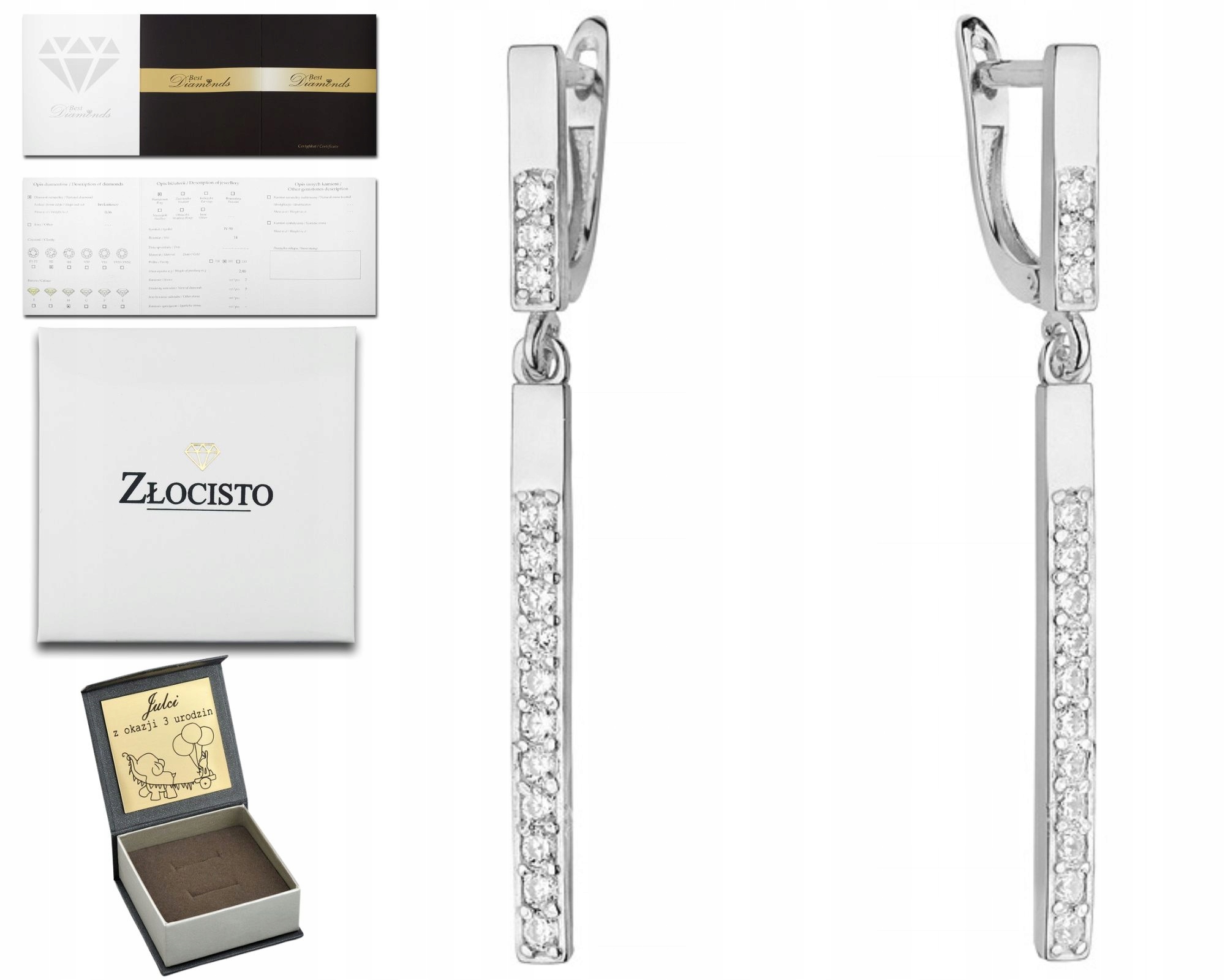 Bílé Zlaté Náušnice Se Závěsnými Brilianty 0.585 Pr